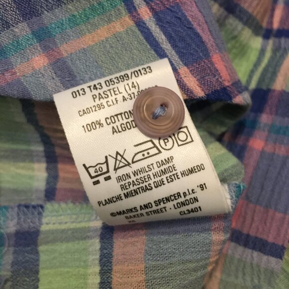 Vintage St Michael Plaid Pastelcore Seersucker Short Sleeve Button Down - Picture 11 of 16